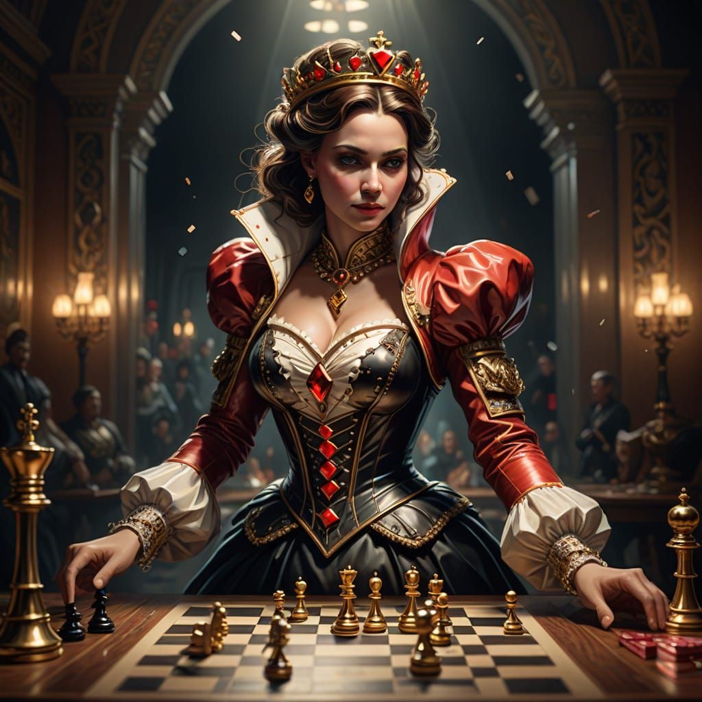 Queen of Hearts Enters Chess Match in Dynamic 4D Portrait