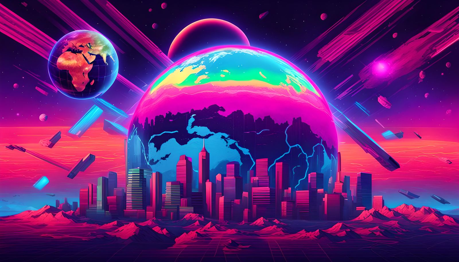 Earth Logo with Synthwave Retro Atmosphere