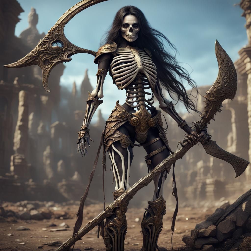 Skeleton Warrior with Scythe in Detailed Matte Painting