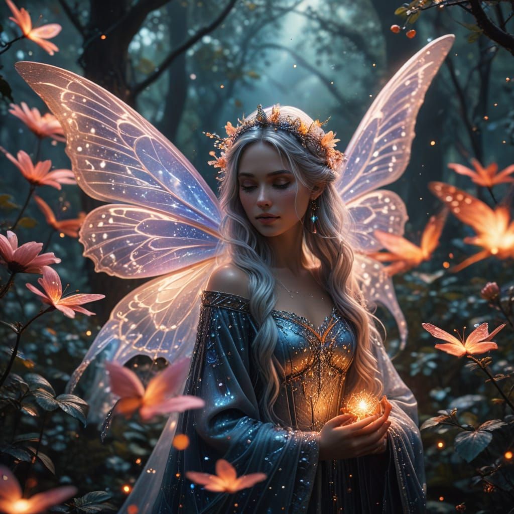 Radiant Fairy Queen in Enchanted Forest: 3D Anime Art
