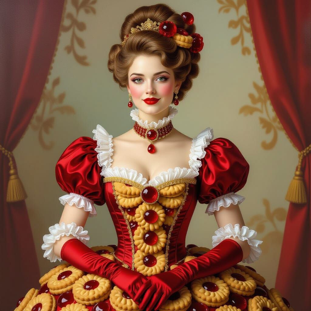 Victorian Countess With Biscuit Hairstyle and Jam Gown