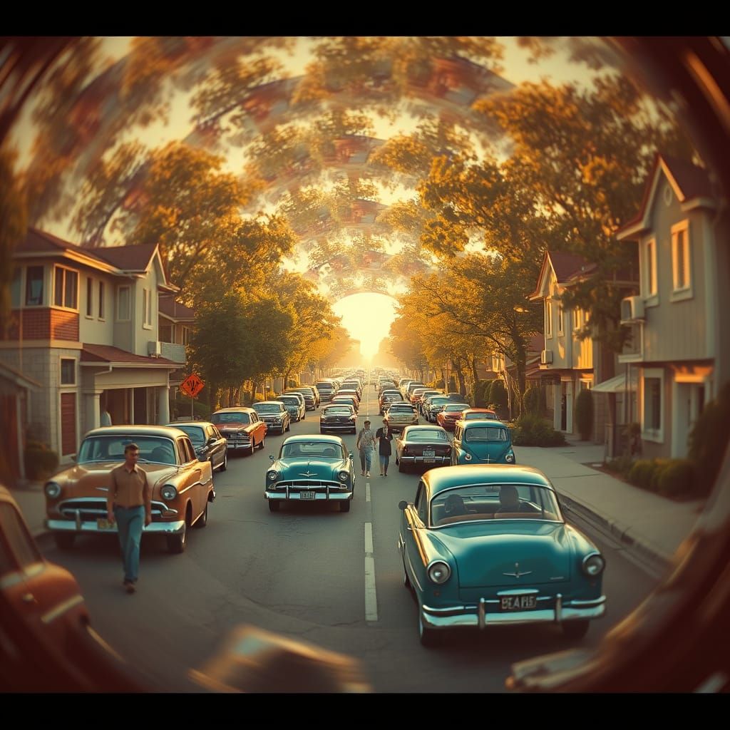 1950s Suburban Life Spiral: Photo-Realistic Nostalgia