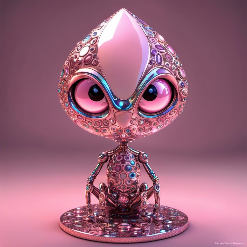 Rose Quartz Alien Sculpture in Fractal Style