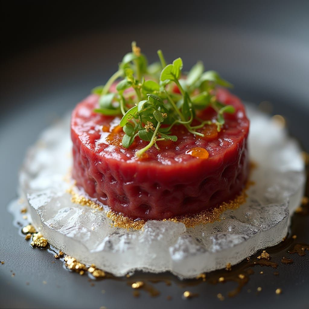 Exquisite Beef Tartare with Chili Oil and Ice Disk