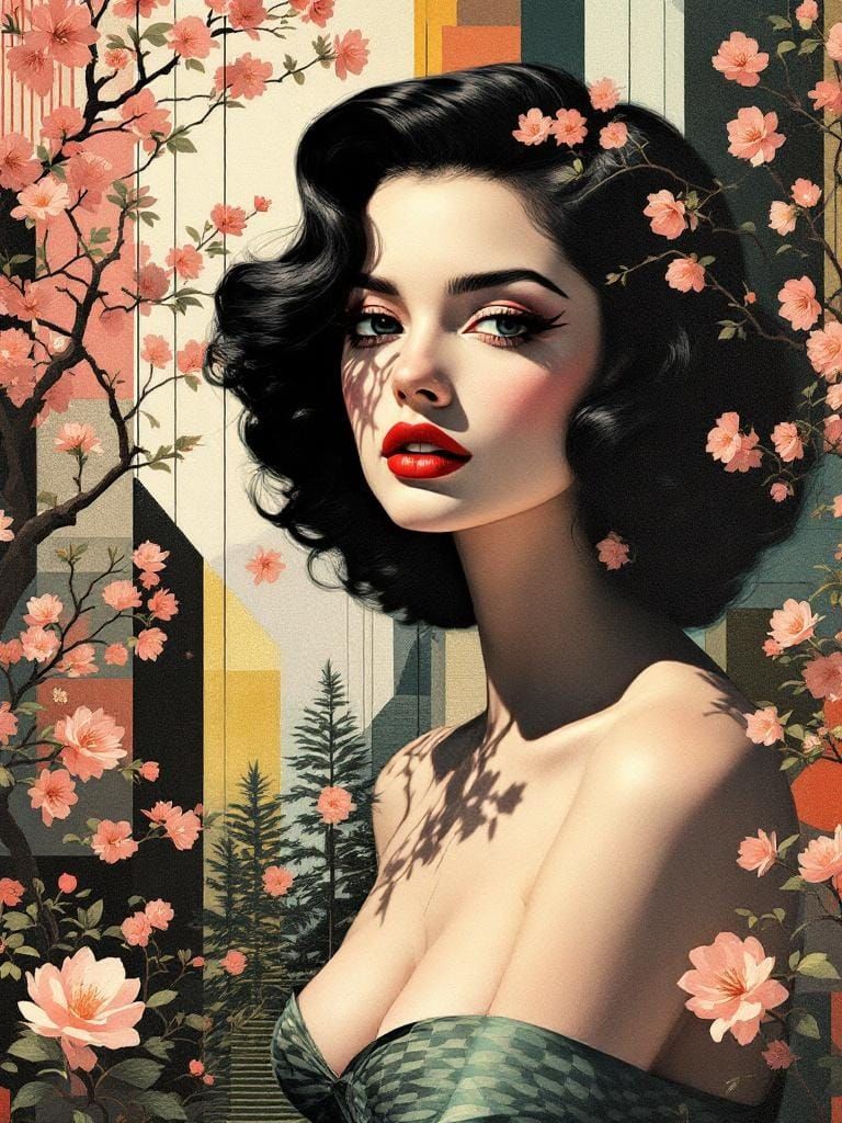 Abstract Pin-Up Fusion with Geometric Patterns