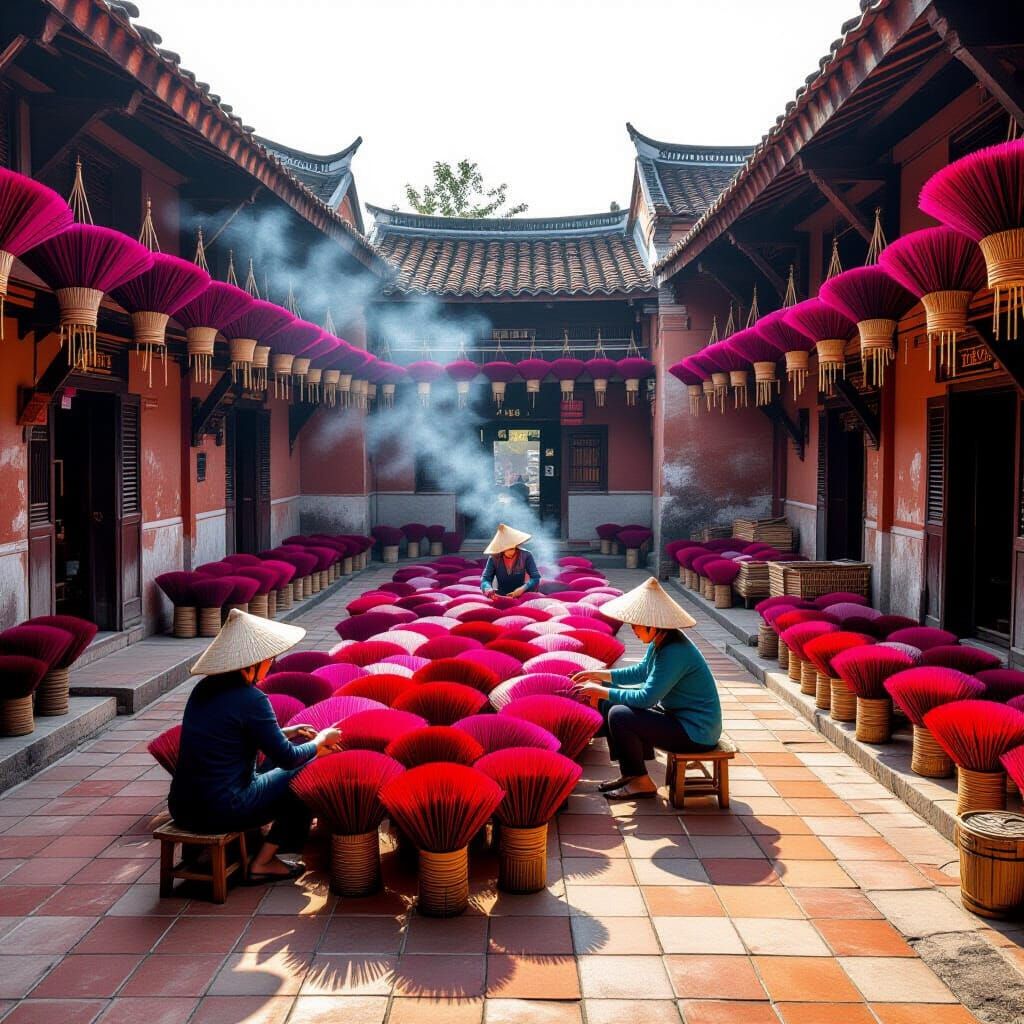 Incense Village, Vietnam: Vibrant Circular Fan Shapes