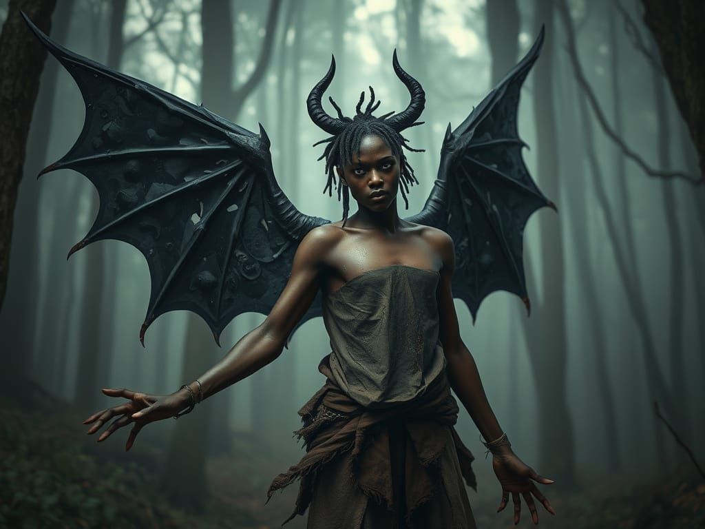 Fallen Angel in Dark Woods, Digital Art