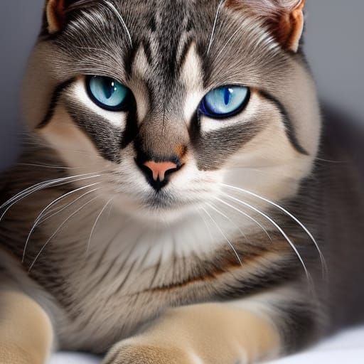 Silver Cat with Deep Purple Eyes, Detailed Portrait