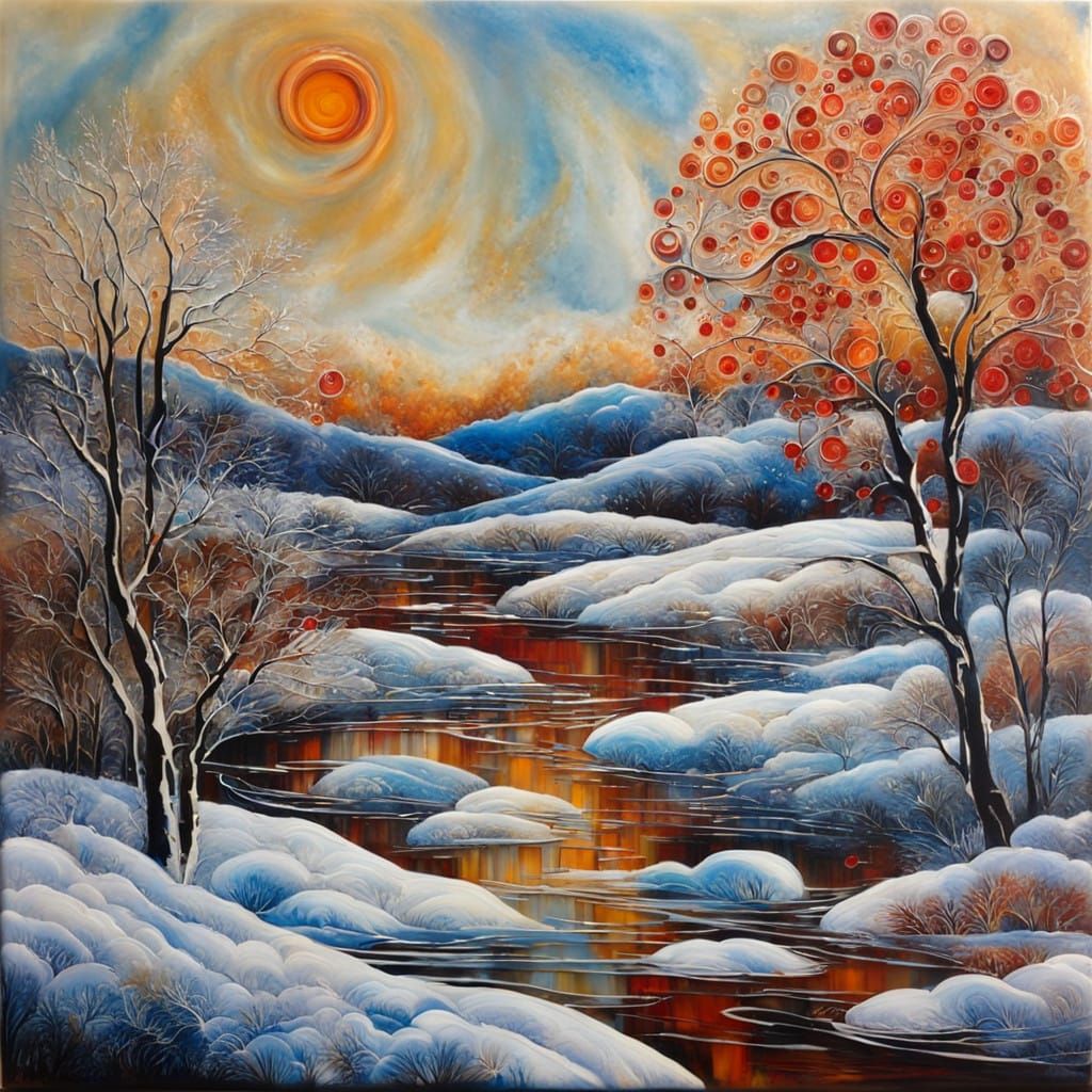 Encaustic winter landscape