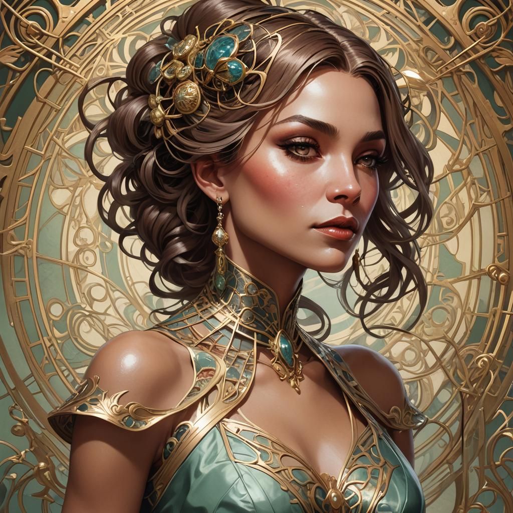 Elegant Arachnid Socialite Portrait in Art Nouveau Style