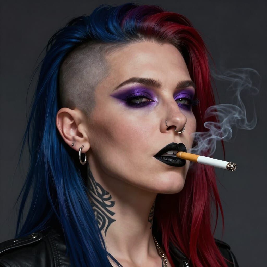 Dark-Haired Woman with Tribal Tattoo and Piercings