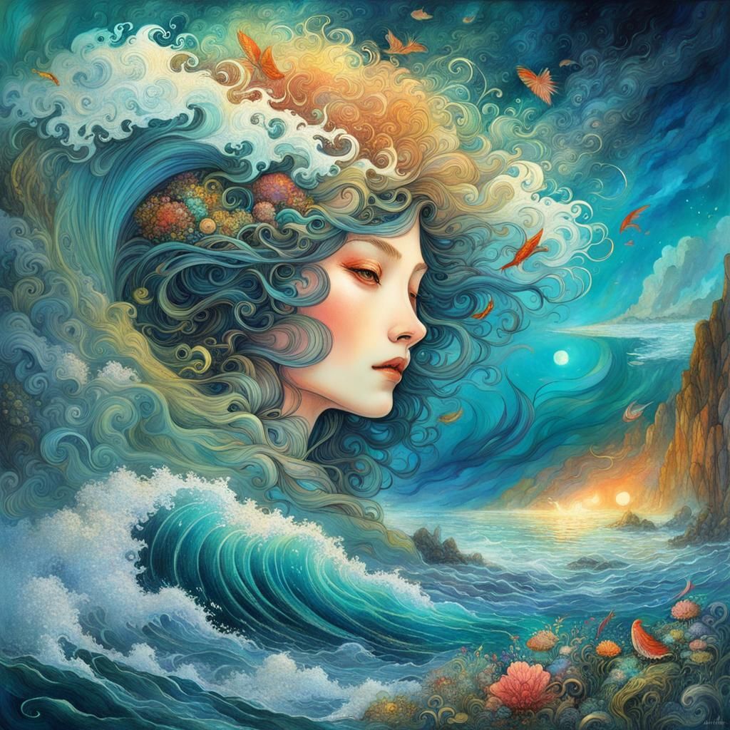 Japanese Seascape: Mother of the Ocean in Manhwa Style