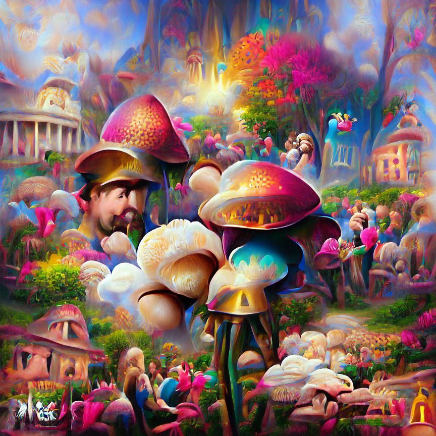 Bioluminescent Mushrooms in Dark Forest