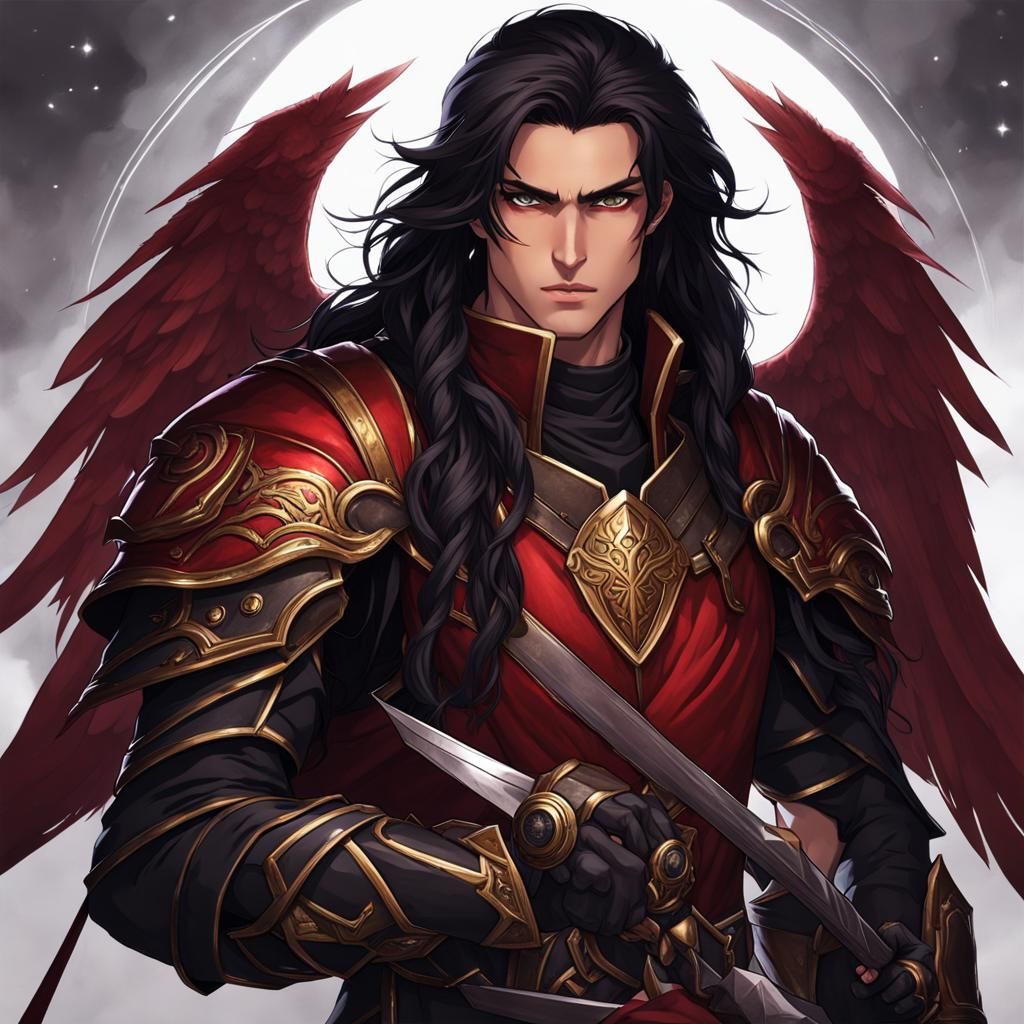 Dark Aasimar in Red Armor Heals