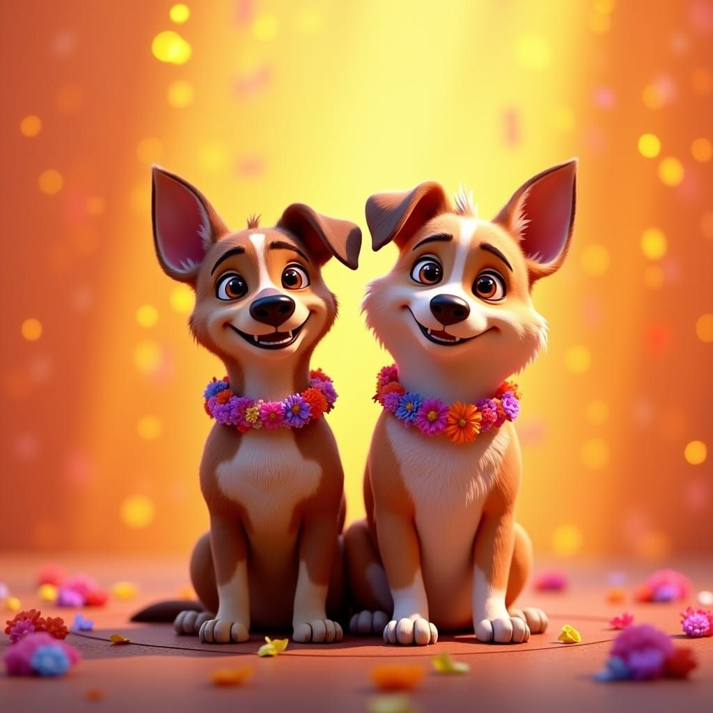 Dogs in Pixar Coco Style with Flower Necklaces