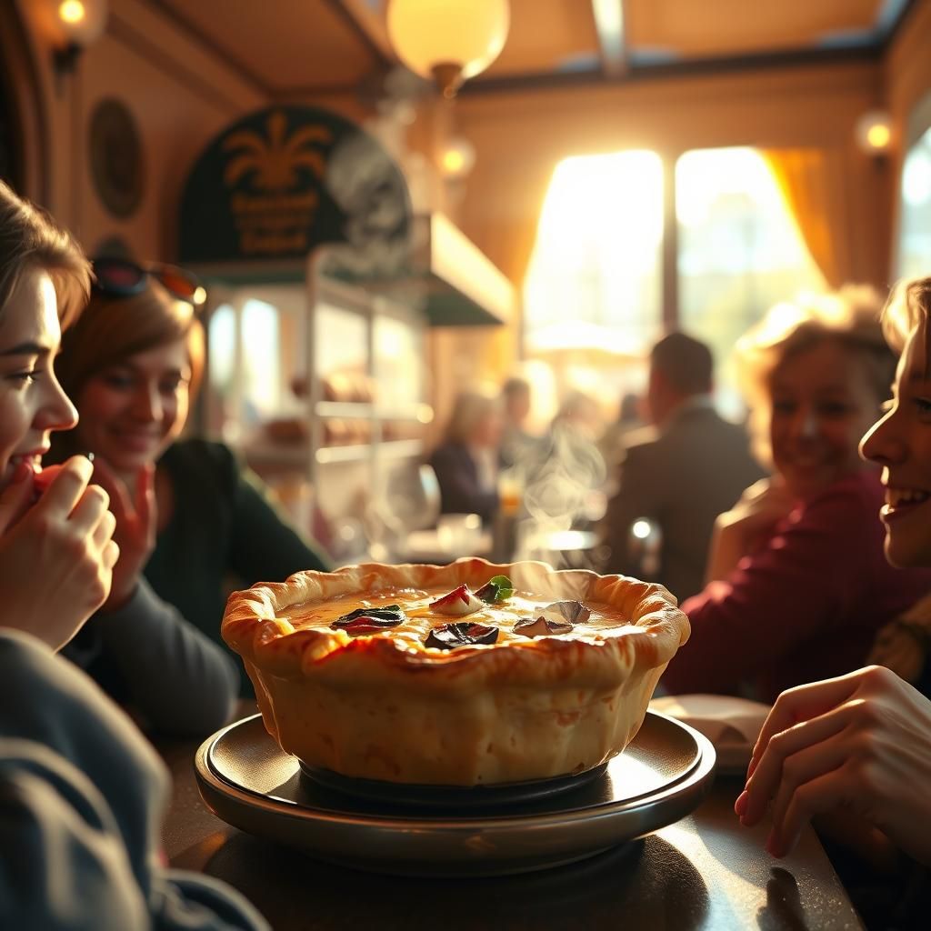 Sunlit Patisserie Scene with Quiche in Hyperrealistic 3D