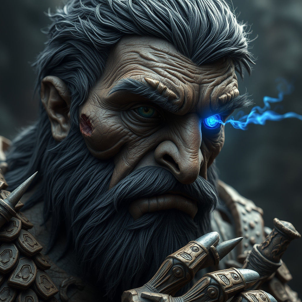 Battle-Hardened Warrior with Electric Blue Eye
