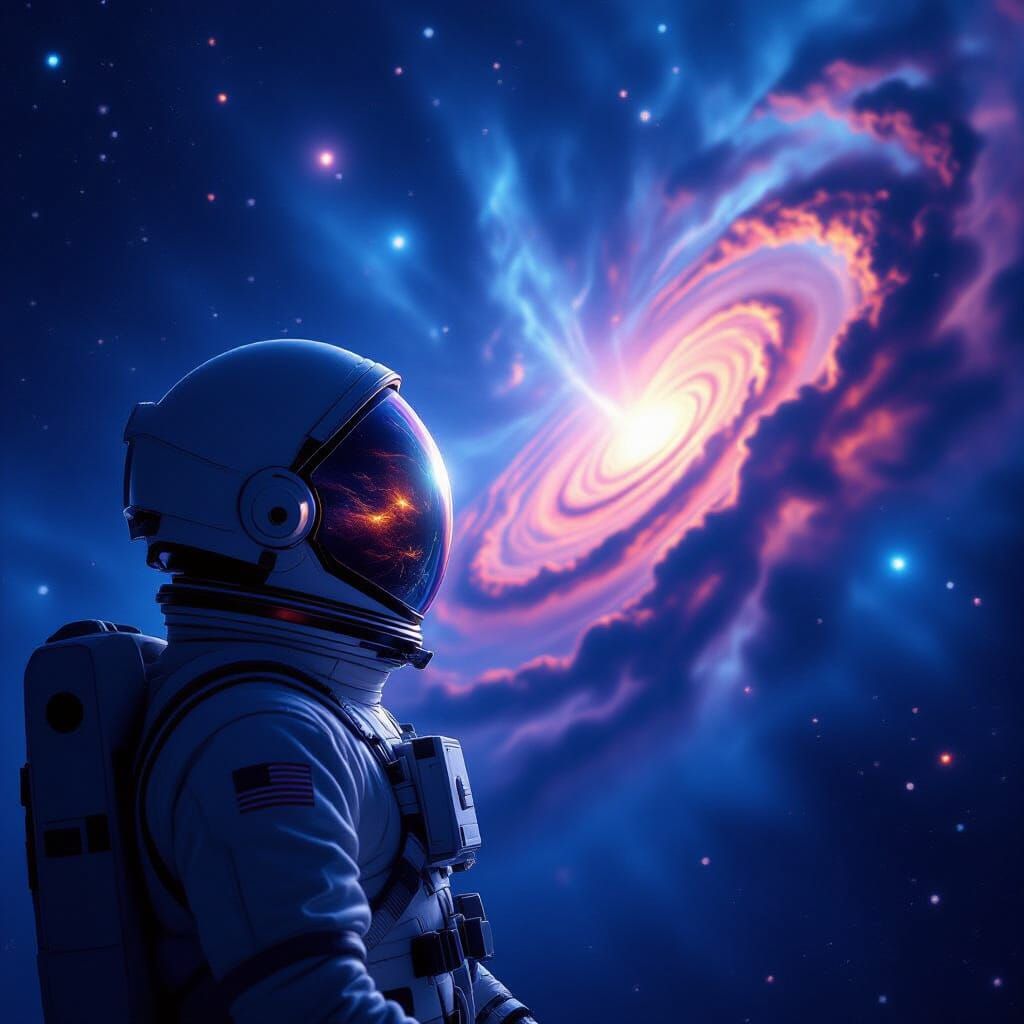 Astronaut Gazing at Nebula in Cosmic Horror Style