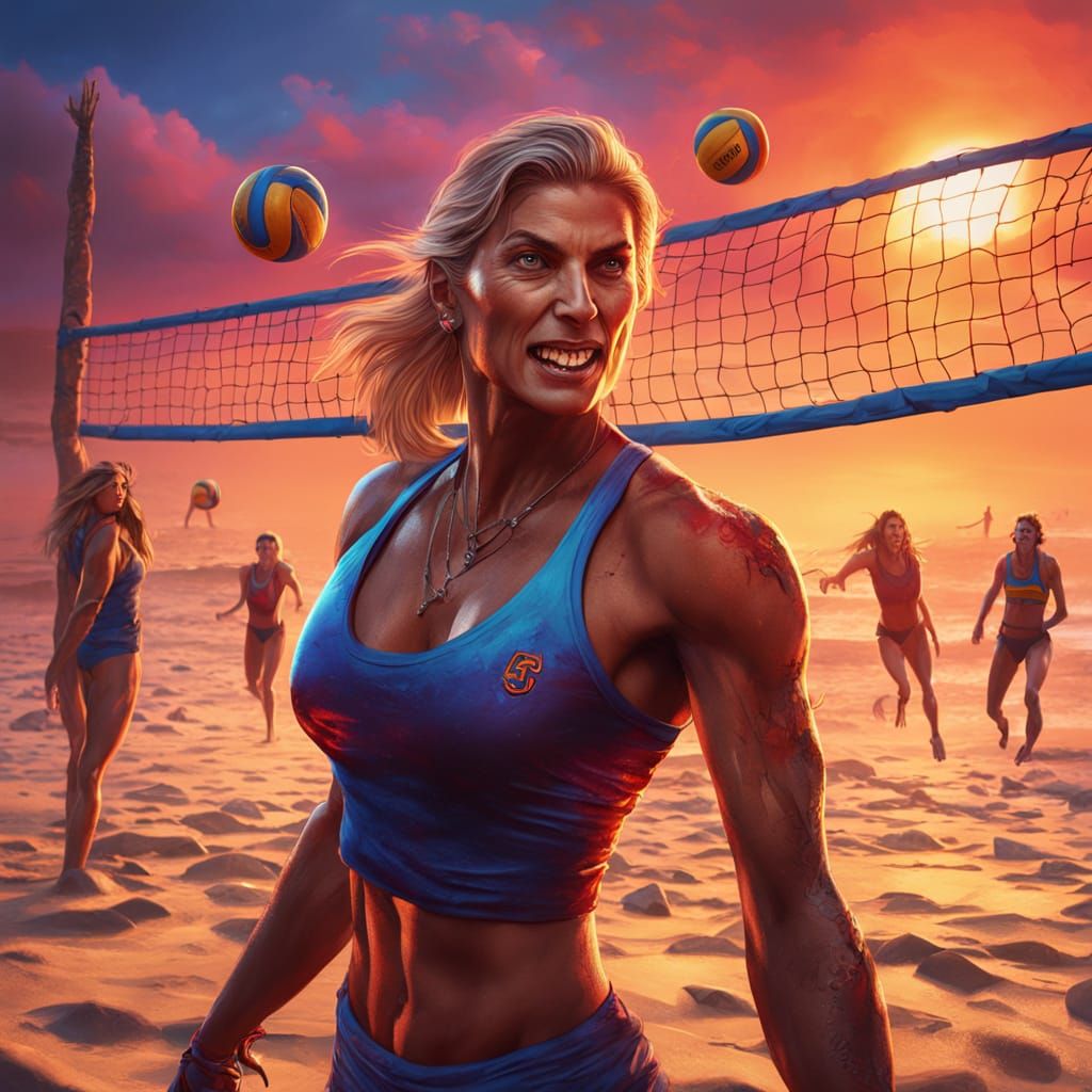 Vampire Volleyball: A Fantasy Oil Painting