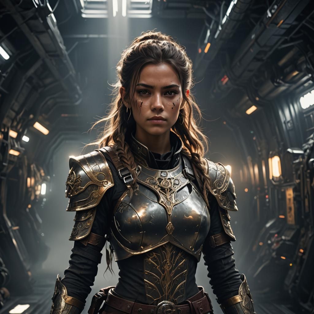 Sci-Fi Pirate Girl in Space Station, Comic Book Art