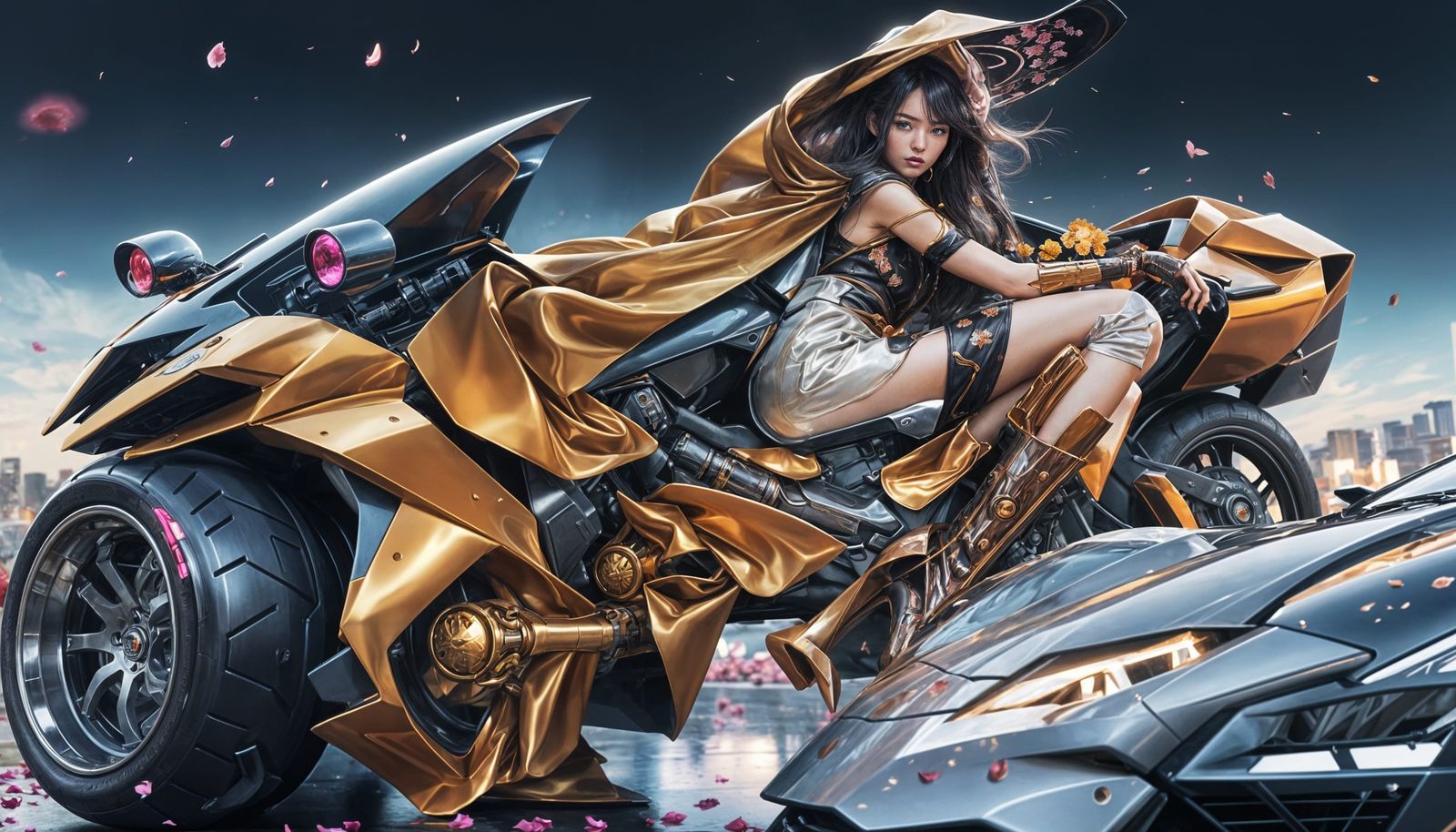 Cybernetic City Girl in Leather Kimono