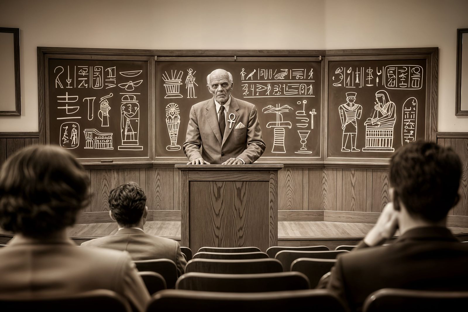 Mummified Professor in 50s Style Classroom