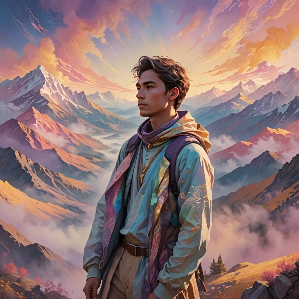 Dreamlike Portrait in Pastel Mountain Range