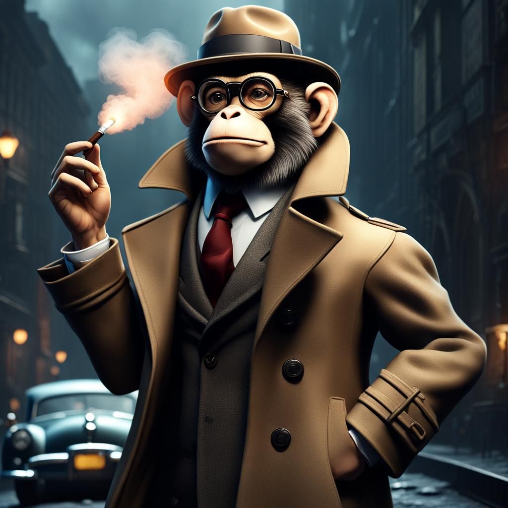 Monkey Detective in Film Noir Style