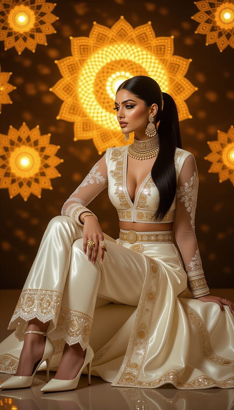 Stunning Woman in Indian-Style Leather Outfit