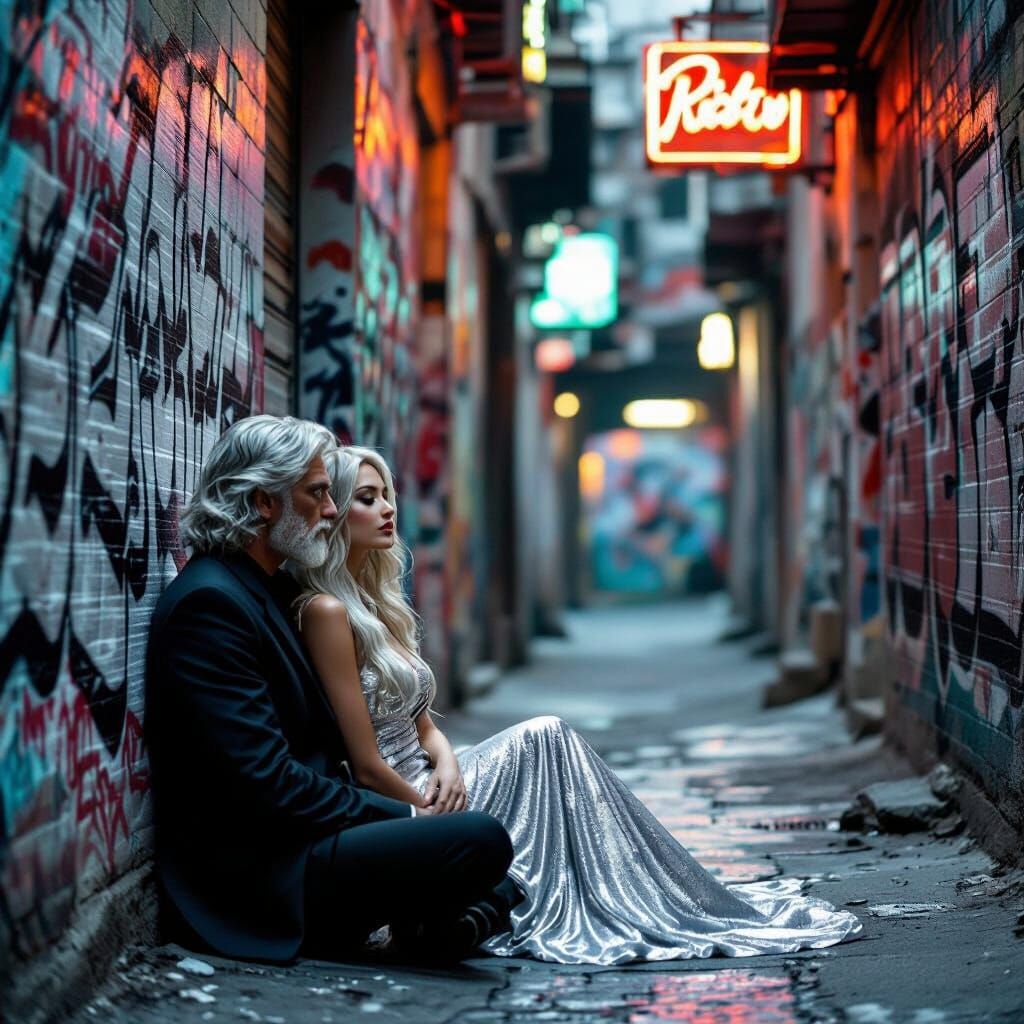 Silver-Haired Man Dreams of Radiant Woman in Alley