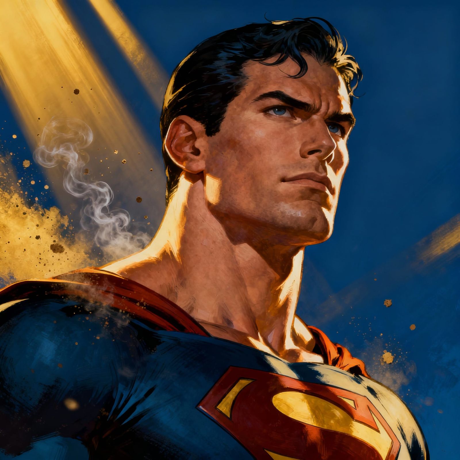 Handsome Superman Close-Up in Hyperrealistic Digital Paintin...