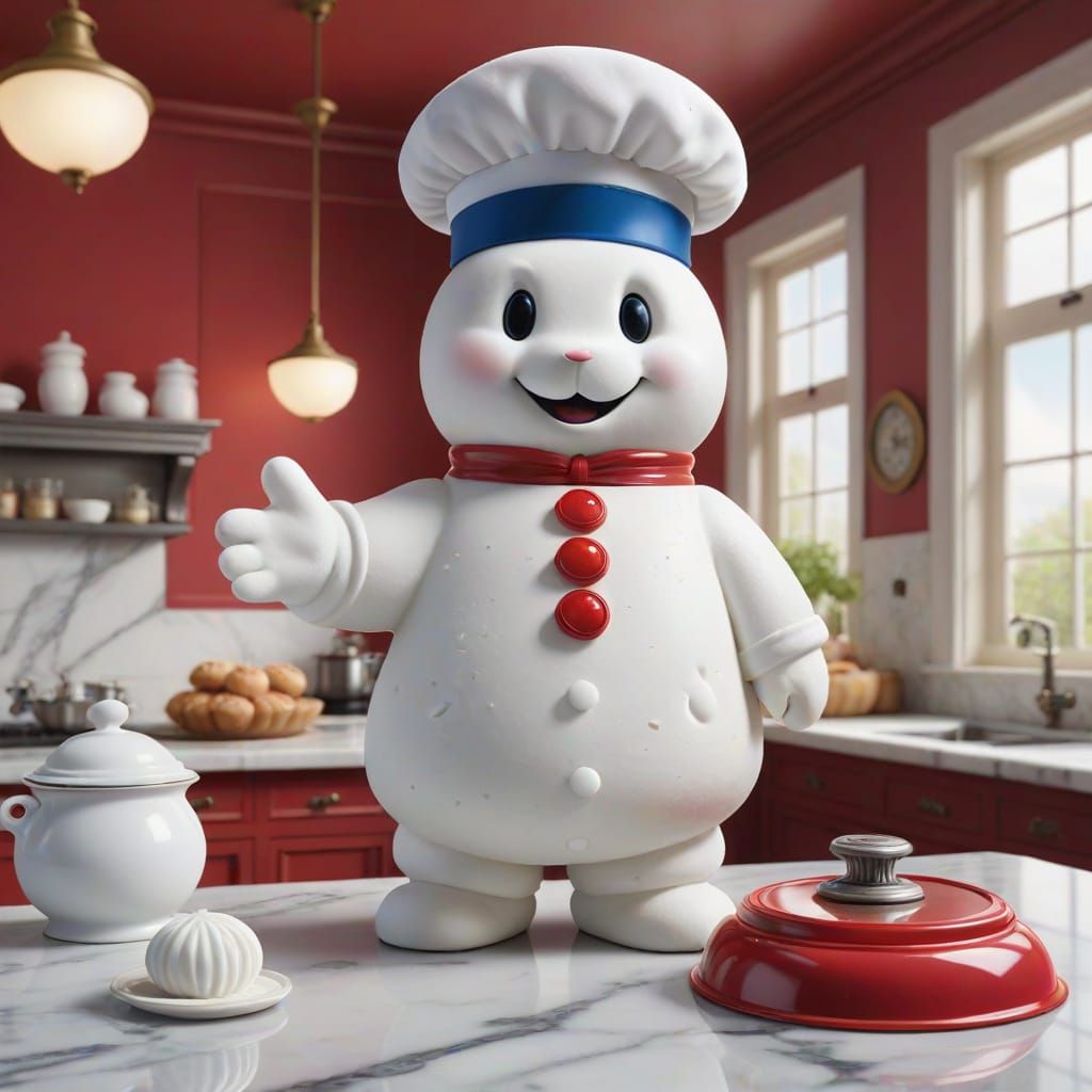 pillsbury doughboy wearing a baker's cap