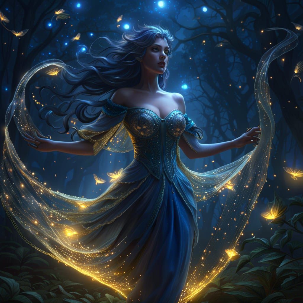 Ethereal Ghost Dance in Starry Night, Hyperdetailed Art