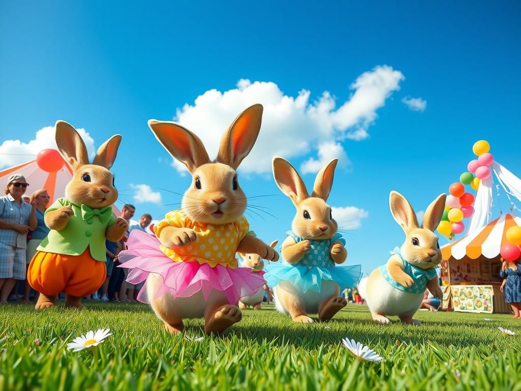 Vibrant Bunny Hopping Competition on Green Field