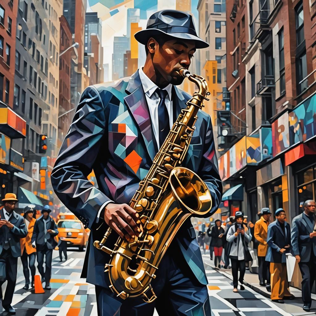 Cubist Saxophonist Plays in New York City