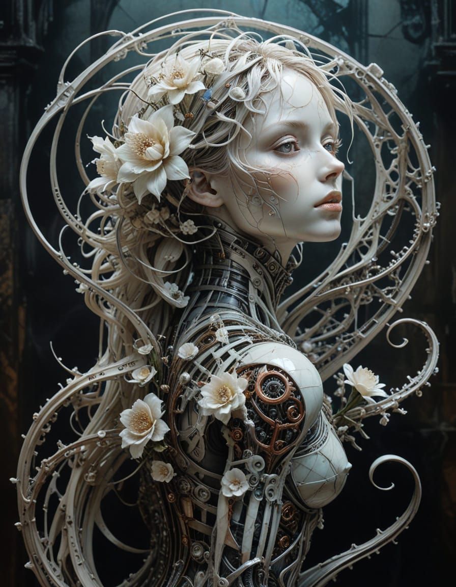 Biomechanical Flower in Surreal Dystopian Lattice