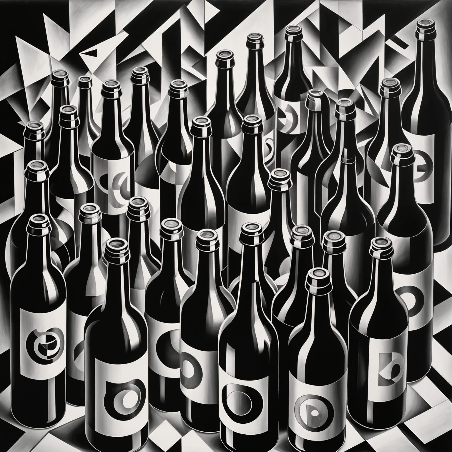 Geometric Cubist Still Life in Black and White