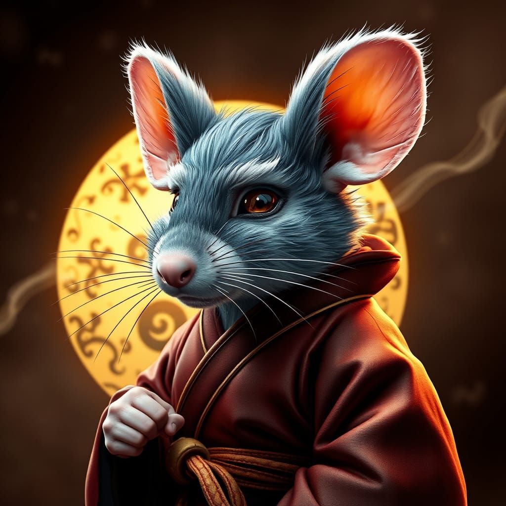Majestic Kung Fu Warrior Mouse in Art Nouveau Style