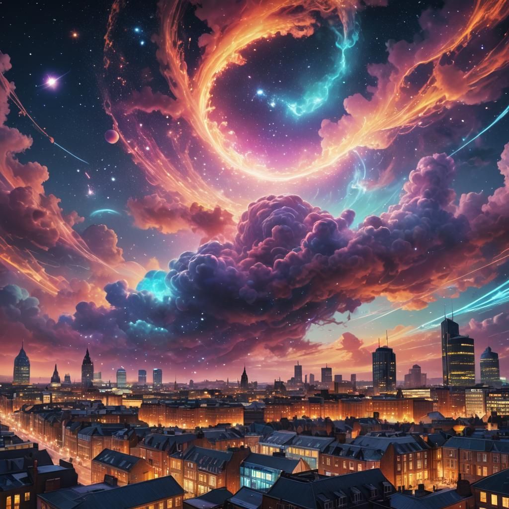 Newcastle Upon Tyne Cityscape in Astral Cosmic Illustration