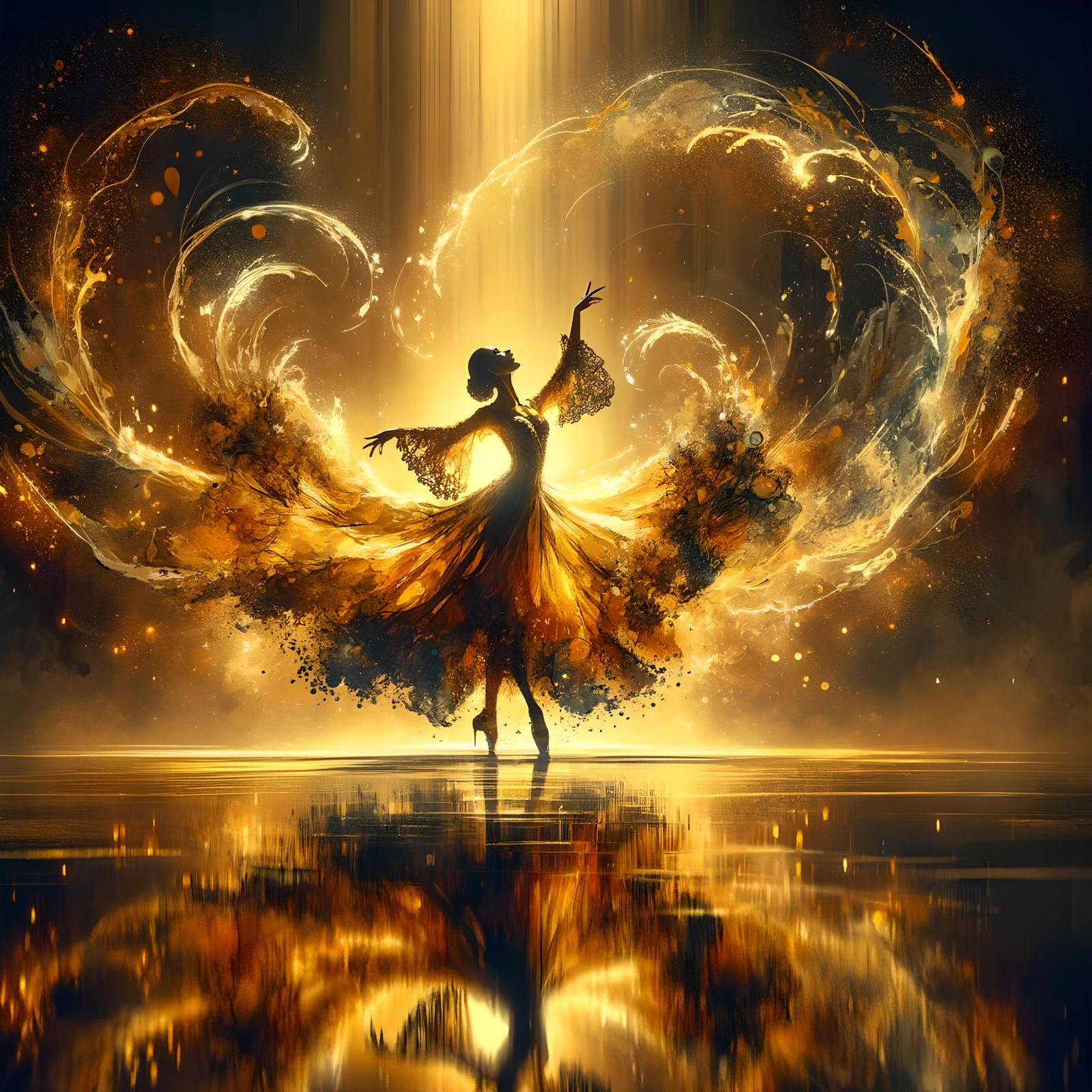 Elegant Hispanic Dancer in Watercolour-Style Painting