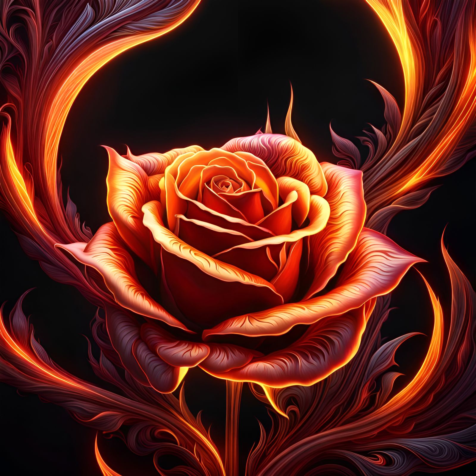Fiery Rose with Burning Ash: Surreal Concept Art