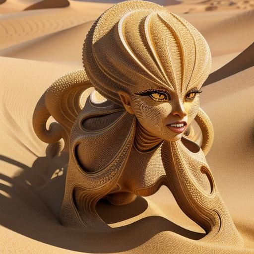 Sand Creature Dissolving in Magical Fantasy Scene