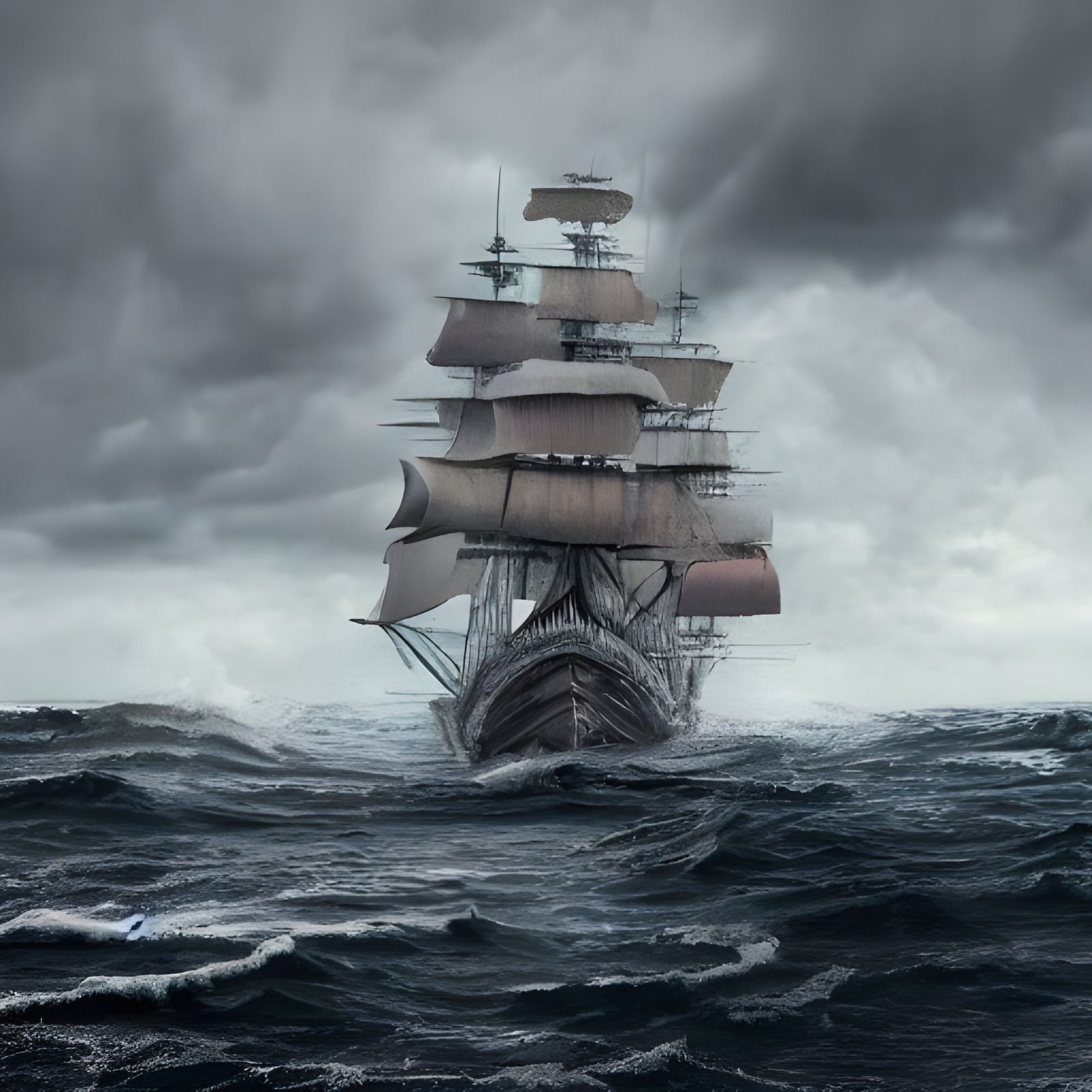Pirate Ship on Stormy Seas: Digital Art