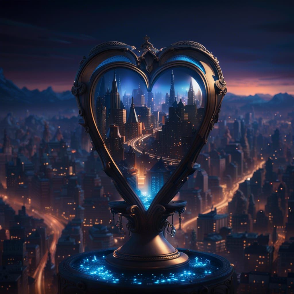 Heart-Shaped Hourglass Cityscape: Fantasy Concept Art
