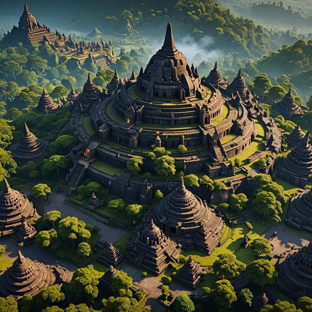 Candi Borobudur: Detailed Matte Painting in 8K