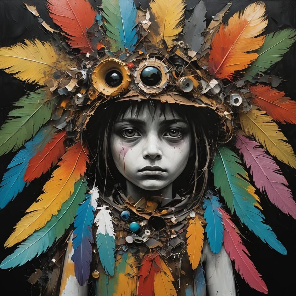 Broken Wings in Moonlit Desert: Abstract Expressionism