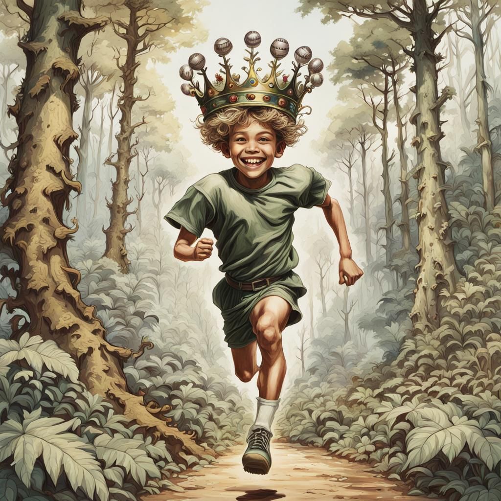 Surreal Giant Boy in Forest, Microscopic View