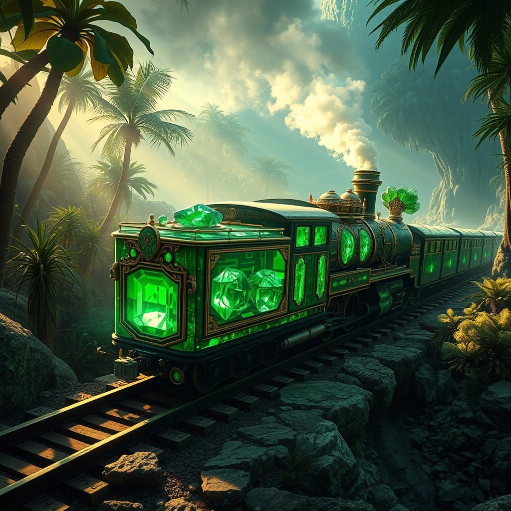 Emerald Steam Train Through Alien Jungle