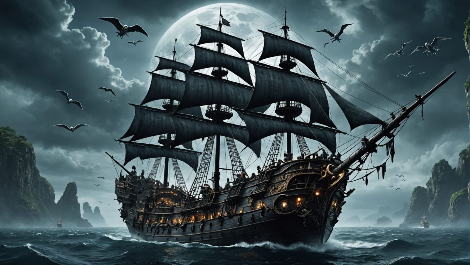 Ghost Pirate Ship Lost in Space: 3D Render