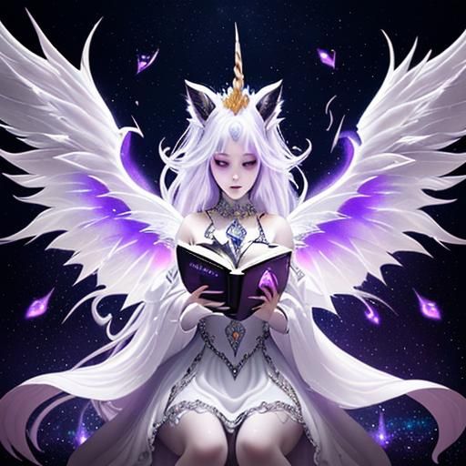 Fantasy Goddess with Unicorn, Dragon, and Phoenix